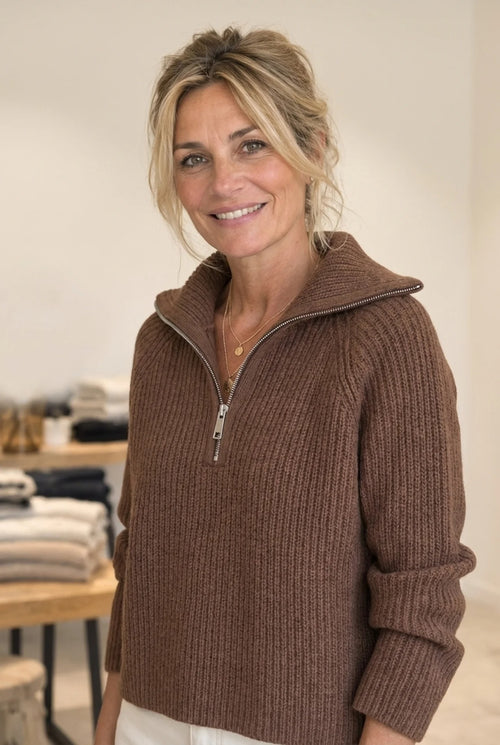 Pull zipper en laine