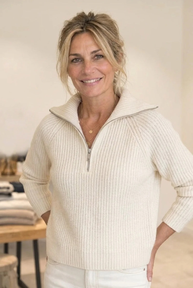 Pull zipper en laine