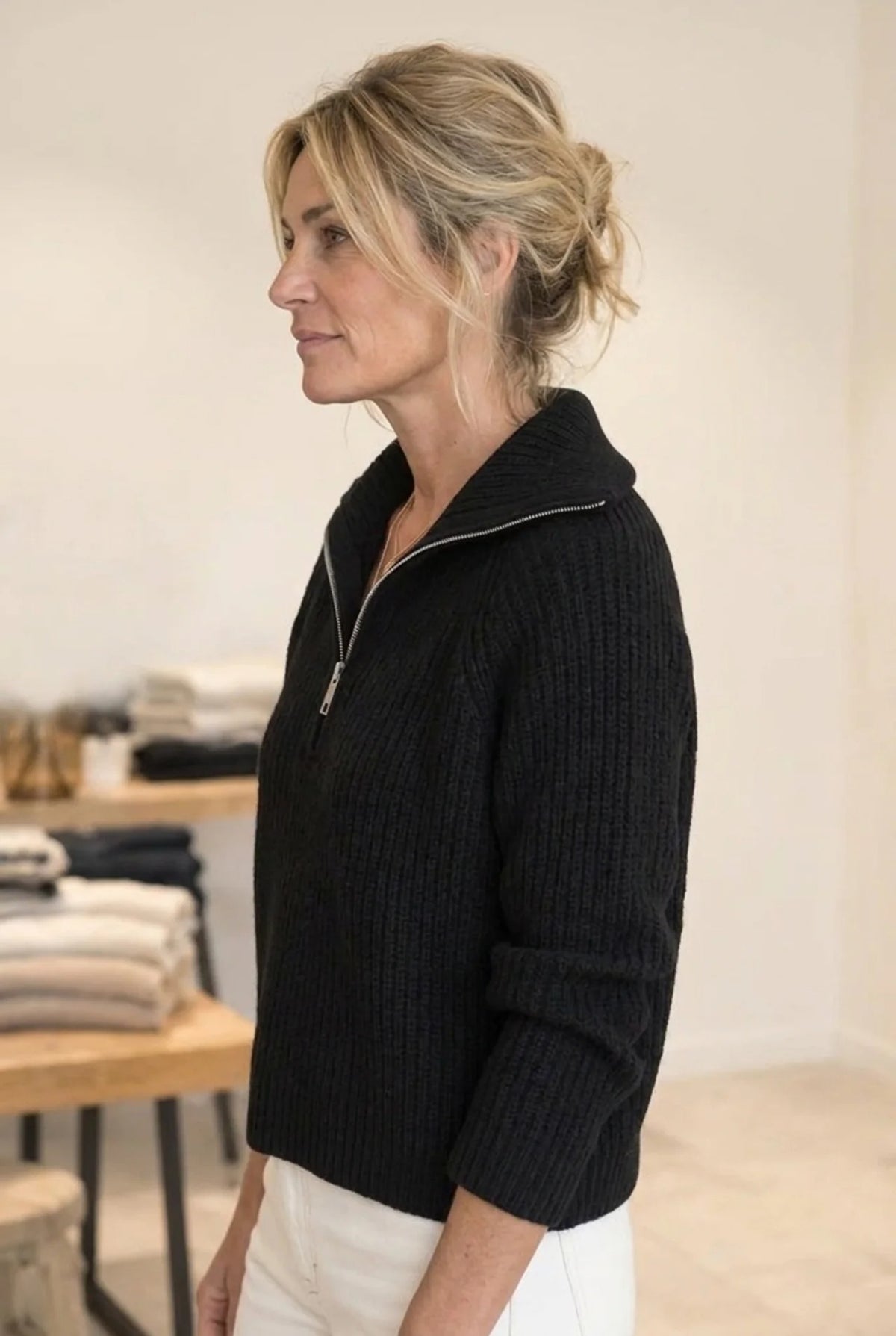 Pull zipper en laine